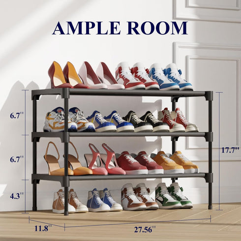 Kitsure Shoe Rack for Closet - Sturdy Shoe Organizer for Entryway and Front Door Entrance, 4-Tier Shoe Storage for up to 16 Pairs, Shoe Shelf, Closet Organizers and Storage, Black by Kitsure