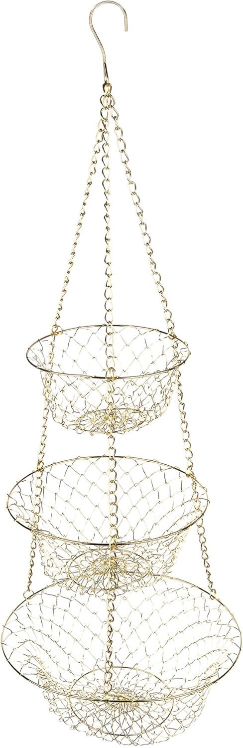 Fox Run Gold 3-Tier Kitchen Hanging Fruit Basket, 32-Inches.