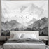 kampdream Mountain Forest Tapestry, Misty Foggy Black and White Tree Landscape Watercolor Art Wall Tapestries for