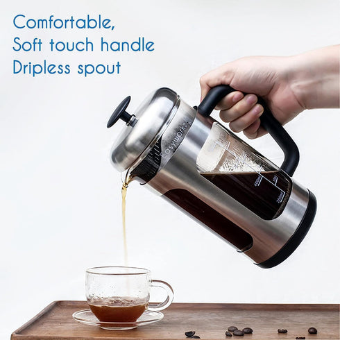 Easyworkz Stainless Steel French Press Coffee Tea Maker, 34 oz with Soft Grip Handle