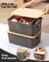 Storage Bins with Bamboo Lids - Set of 6 Lidded Plastic Baskets for Organizing Kitchen, Bedroom, Office, Closet