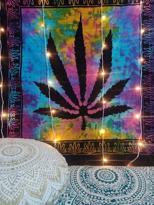 ICC Weed Tapestry, Marijuana Wall Hanging, Cannabis Hippie Decor, Small Hippie Rasta Ganja Tapestries