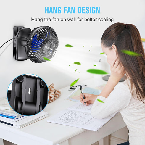 BESKAR USB Clip on Fan, Portable Small Fan with Cord, 3 Speeds Strong Airflow, Sturdy Clamp for Desk