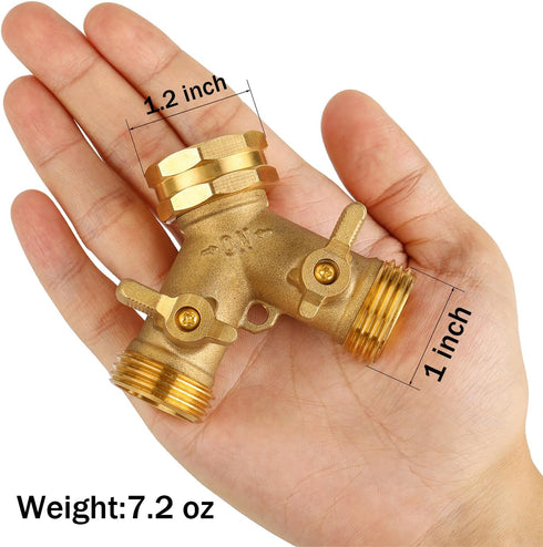 AuySier 2 Garden Hose Splitter Way Heavy Duty, Brass Faucet Adapter With Long Handle For Gardening Water Hose Shut Off