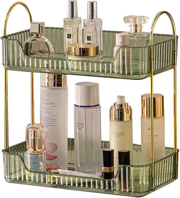Bathroom Counter Organizer - 2 Tier Countertop Storage for Cosmetics, Skincare, Makeup, Green Vanity Tray, Spice Rack