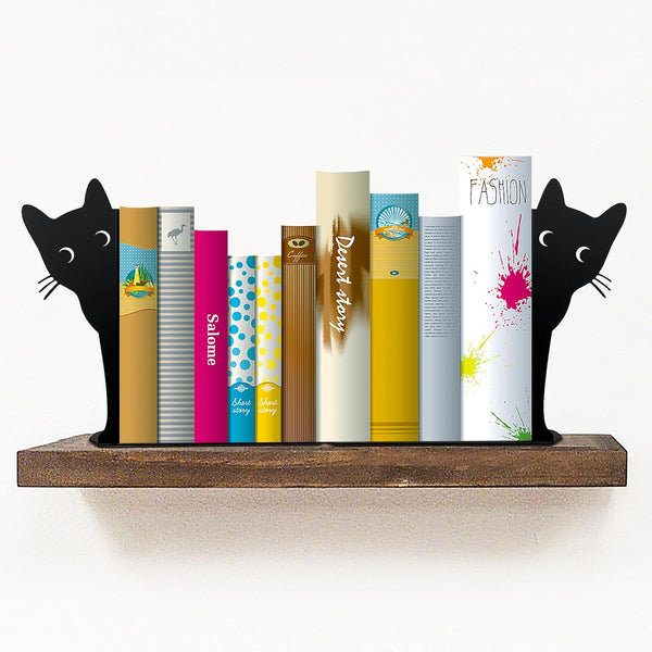HENART Peeping Cat Bookends,Metal Book Ends for Heavy Books for Shelves Decorative,Bookshelf Decor