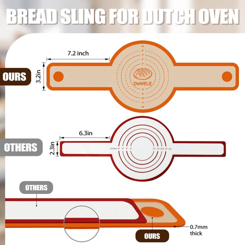 Silicone Bread Sling for Dutch Oven, Non-Stick & Easy to Clean, 2 Pcs Reusable Bread Sling for Sourdough