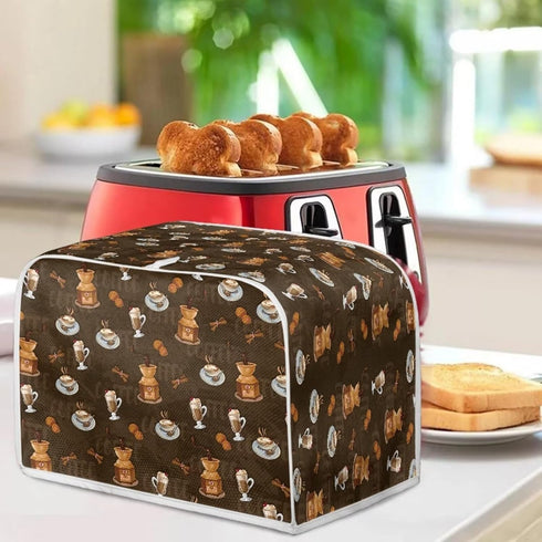 Toaster Dust Cover for 2 Slice Microwave Oven, Stain Resistant Kitchen Appliance Cover with Handle, Coffee Dessert Brown