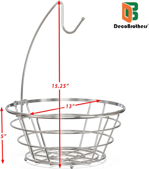 DecoBros Wire Fruit Tree Bowl with Banana Hanger, Chrome Finish