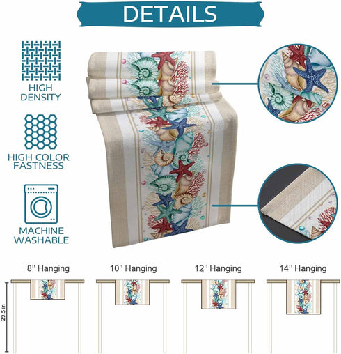 Lsrtoss 36 Inches 13" 36" Rustic Coastal Table Runner Long, Nautical Starfish Farmhouse Dress Scarves, Beach Coral