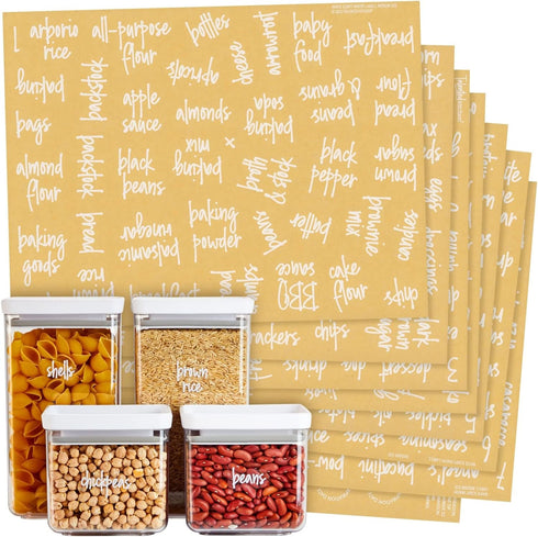 Talented Kitchen Pantry Labels for Containers (375 Pack) - White Script Stickers for Organizing Food Storage