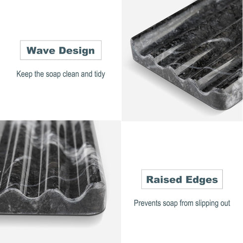 Karibiber Marble Soap Dish, Bar Soap Holder Shower, Black Soaps Bathroom Saver with Water Ripple Design, Easy Cleaning
