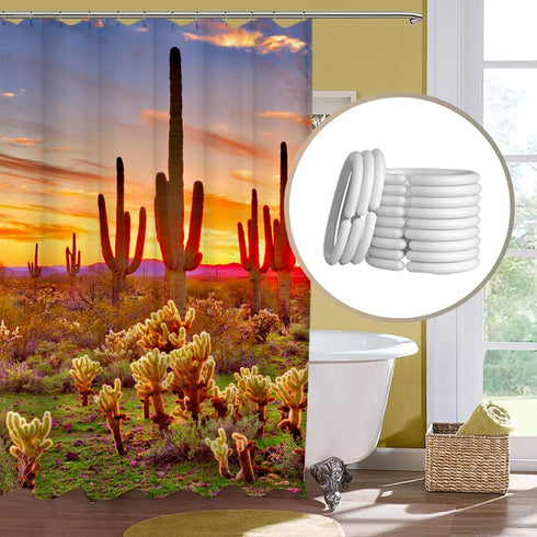 LUKUY Saguaro Shower Curtain, Arizona Desert Landscape with Cactus Mountain Sunset, Cloth Fabric Bathroom Decor Set