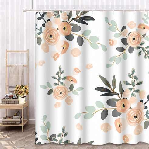 Emvency 72"x78" Shower Curtain, Peach Coral Waterproof Blush Pink Floral Bouquets, Polyester Fabric