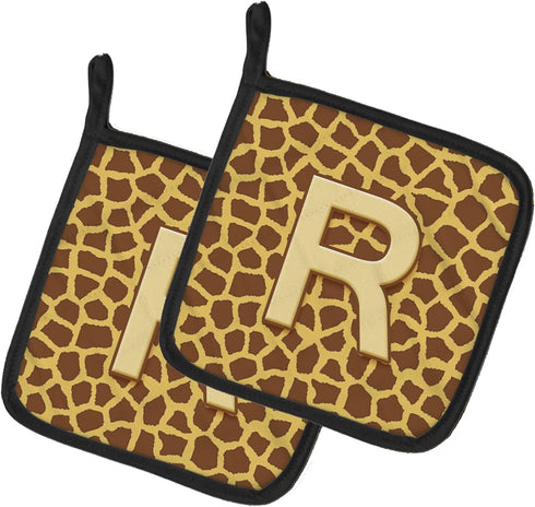 Caroline's Treasures CJ1025-RPTHD Letter R Initial Monogram, Giraffe Pair of Pot Holders, 7 1/2 x 7 1/2