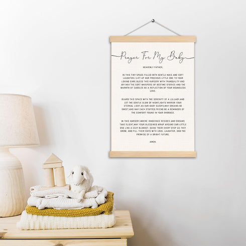pouep 12x16 Inches Nursery Wall Decor, Prayer for My Baby Nursery Wall Art Poster Hanger Frame, Christian Baby Gifts