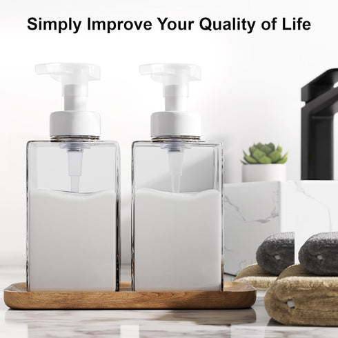 Foaming Soap Dispenser, 15 Oz Refillable Foam Soap Dispenser for Bathroom & Kitchen, 2Pcs with Waterproof Labels