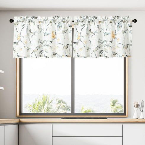VOGOL Grey Window Valances, 1 Panel Birds Pattern Linen Textured Kitchen Valance, 42 x 18 Inch Short Rustic Curtains