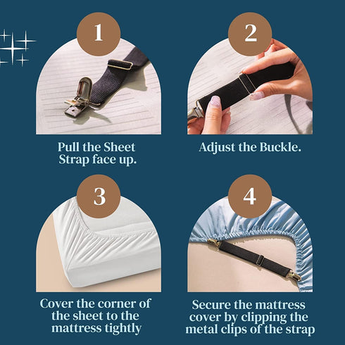 FeelAtHome Bed Sheet Clips - 8 pcs, Black, Keep Bedsheets in Place, Corner Bands Suspenders for Fitted Sheets, Mattress