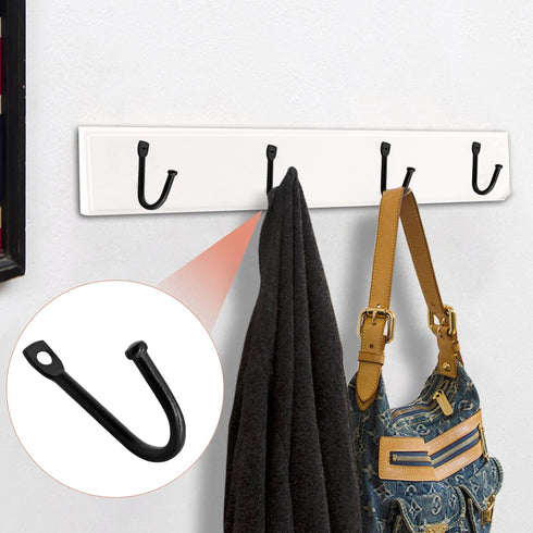 Metal J Shaped Iron Hooks, 1.4 Inch Wall Mounted Single Hooks for Coats, Bags, and Keys (10Pcs, Black)