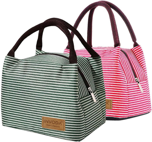 2PCS Reusable Lunch Tote Bags, Portable Insulated Lunch Cooler Bag for Picnic Office Beach (Green+Red)