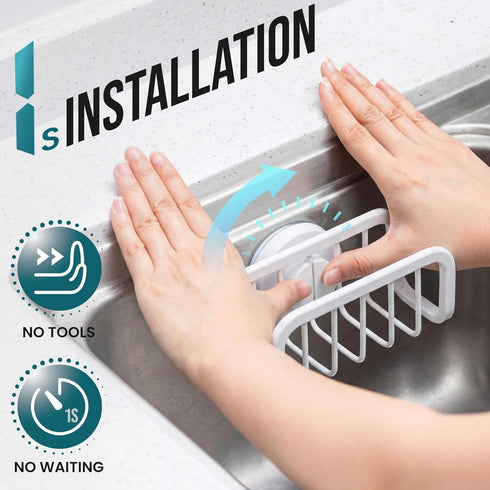 5.1" 2.3" TAILI Sponge Holder for Kitchen Sink with Strong Suction Cup, Rustproof Aluminum Sink Caddy for Sponges