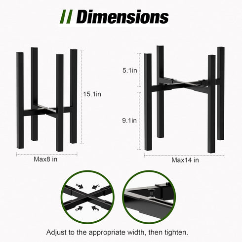 8-14 Inch (8-14inch 2PK) Urban Deco Adjustable Metal Plant Stand Outdoor & Indoor Planter With Stand Fits for Plant