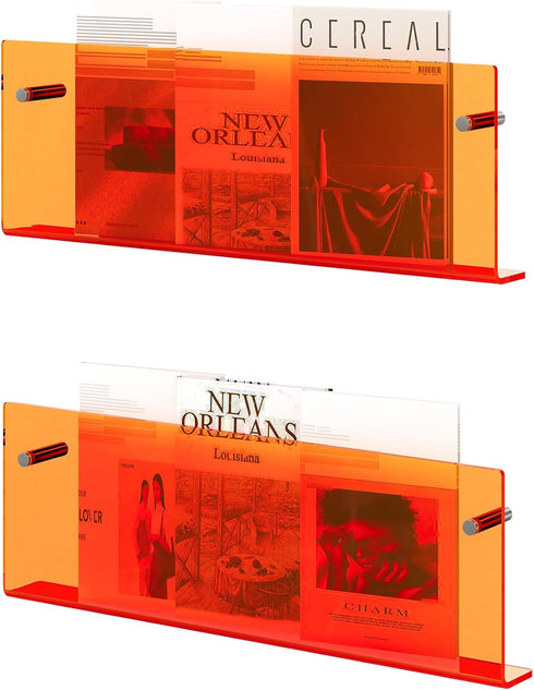 Acrylic Magazine Holder, 2 Pack Hanging Bookshelf Magazine Rack, Wall Mounted Floating