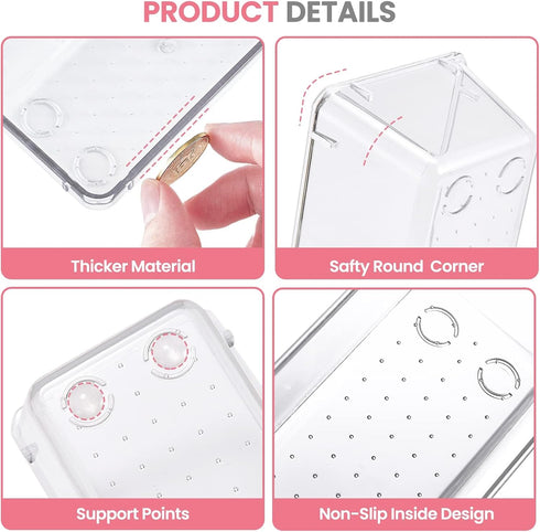 HOUSE DAY Makeup Drawer Organizer Trays - 24 PCS Clear Organizers with Silicone Pads for Desk, Bathroom, Kitchen