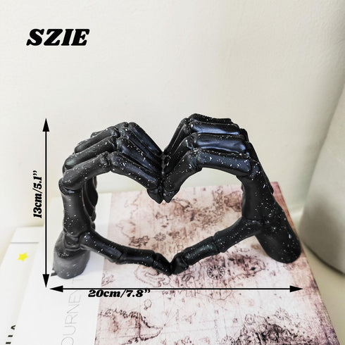 Skeleton Hands Statue,Heart Hands Sculpture,Hand Gesture Desk Statues Love Ornaments,Heart Shape Finger Gesture