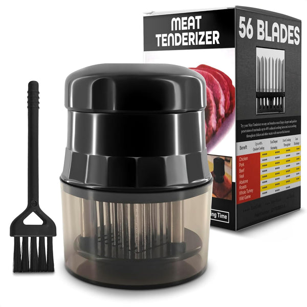 Meat Tenderizer Tool with 56 Sharp Stainless Steel Needle Blades, Safety Lock & Cleaning Brush, Dishwasher Safe