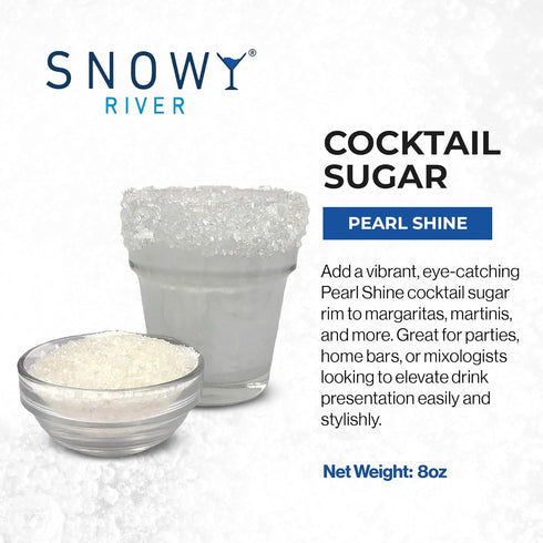 Snowy River Pearl Cocktail & Margarita Sugar Rimmer, Vibrant Color Glass Rimming Sugar, 8oz