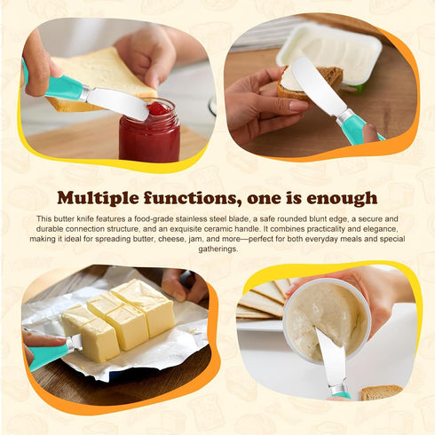 Set, 2-Pack Butter Spreader Knife Stainless Steel Cheese and Butter Knives with Ceramic Handle, Dishwasher Safe