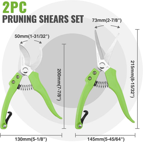 WORKPRO 2 Pcs Garden Clippers Kit, 8" Bypass Pruner & 8.5" Straight Blade Shear for Trimming Plants & Flowers