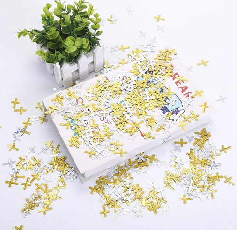 1.6 Ounce Crossed Christening Confetti - Gold Silver Glitter Cross Metallic Sequins for Party Decoration