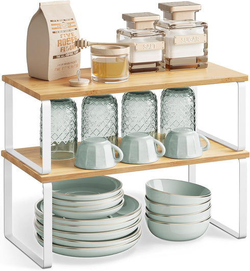 SONGMICS Cabinet Organizer Shelf, Set of 4 Kitchen Storage, Spice Rack, Stackable, Expandable, Metal and Engineered Wood