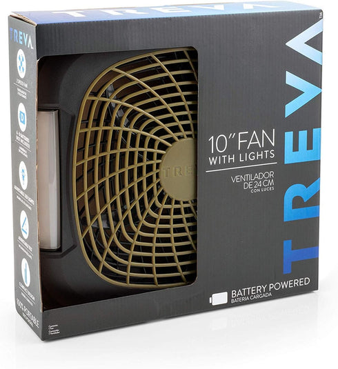 O2COOL Treva 10 Inch Portable Fan with LED Lights - Battery Powered 2-Speed Camping Fan for Outdoors