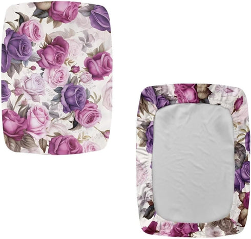2 Pack Pink Purple Rose Rectangle Stool Cover Bar Stool Covers Rectangle Stretch Vanity Stool Seat Covers Footstool