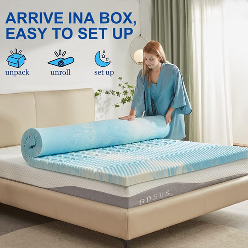 SINWEEK 2 Inch Twin XL Memory Foam Mattress Topper, Pressure Relieve CertiPUR-US Certified, 39x80 Inches, Blue