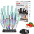 Rainbow Knife Set with Acrylic Block, Kitchen Knives Set, Thick Blade Cutlery for Home & Pro Use, Teal Handle