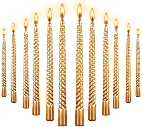 10 Inch Taper Candle Set of 12 - Long Burning Tapered Candles for Dinner Parties, Weddings, and Halloween (25cm, Gold)