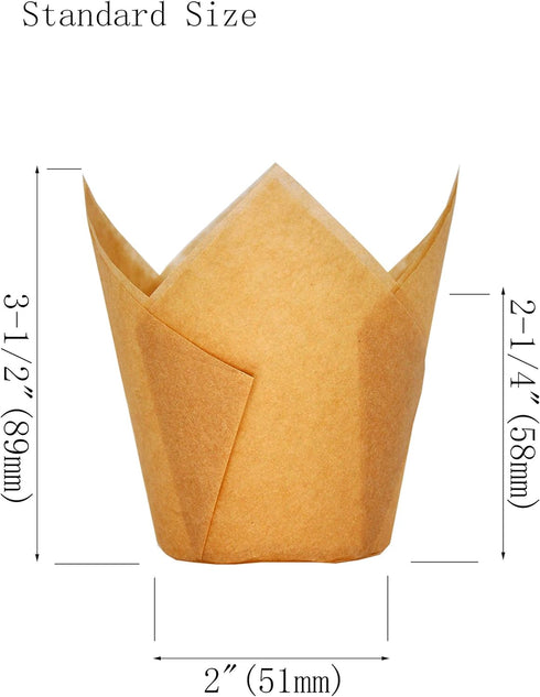 Muffin Greaseproof Paper Baking Cupcake Cups, 2" x 3 1/2", Natural Tulip Baking Cup, Case of 125 pcs