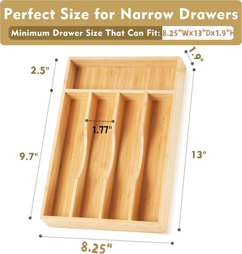 Bamboo Kitchen Drawer Organizer, 8.25 Inch Silverware Utensil Holder for Samll Drawer, Silverware Organizer for Cutlery Knives by Upassion