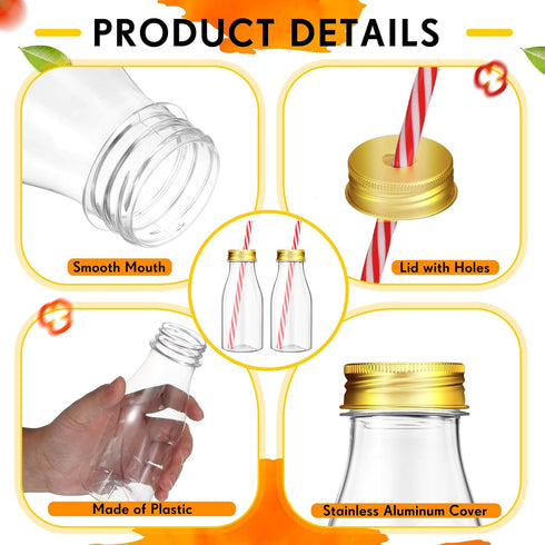 40 Sets 40 40 (Silver,8 oz) Irenare Plastic Small Milk Bottles with Straws and Metal Lids Clear Plastic Bottle