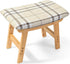 BAMBOO LAND- Bamboo Foot Stools Ottoman, Stripes Beige Cushion & Natural Wood