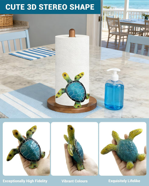 GAJ Countertop 3D Green Turtle Paper Towel Holder - Coastal/Beach/Ocean House Decor for Kitchen Bathroom Home - Gifts