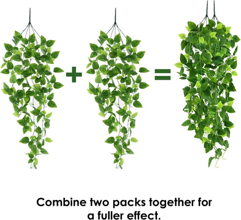 Whonline 4pcs Fake Plants Hanging - Artificial Vines Fake Pothos 3.6FT for Indoor Outdoor Living Room Decor (No Baskets)