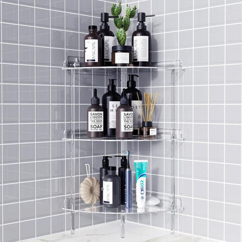 Bakzon Corner Shower Caddy, 3 Tier Acrylic Shower Organizer Corner for Inside
