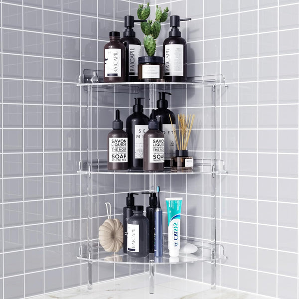 Bakzon Corner Shower Caddy, 3 Tier Acrylic Shower Organizer Corner for Inside