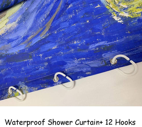 IcosaMro Starry Night Shower Curtain with Hooks, V. Gogh Stars Art Decorative Bath Decorations - 71Wx72L, Blue